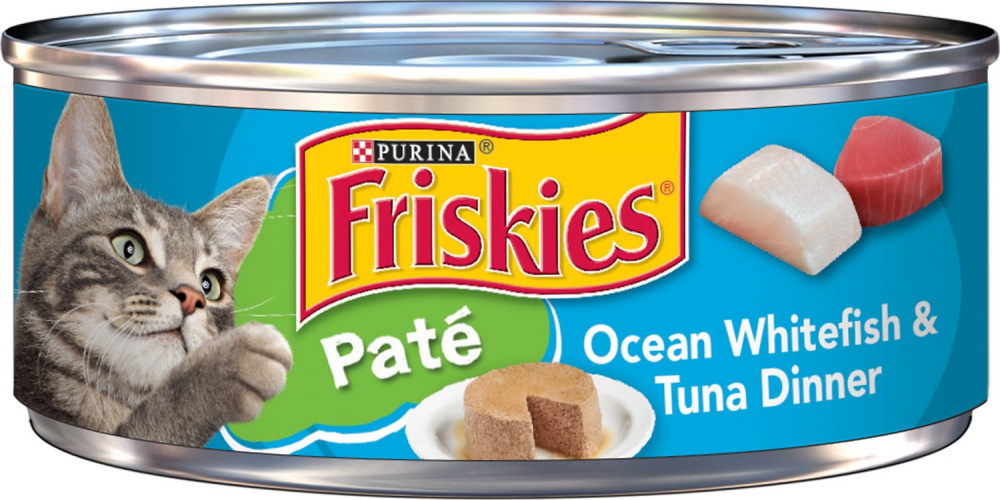 Friskies Pate Ocean White Fish  Tuna Dinner Canned Cat Food - 5.5 oz, two cases of 24 Image