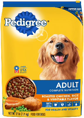Pedigree Adult Complete Nutrition Roasted Chicken, Rice & Vegetable Flavor Dry Dog Food - 17 lb Bag Image