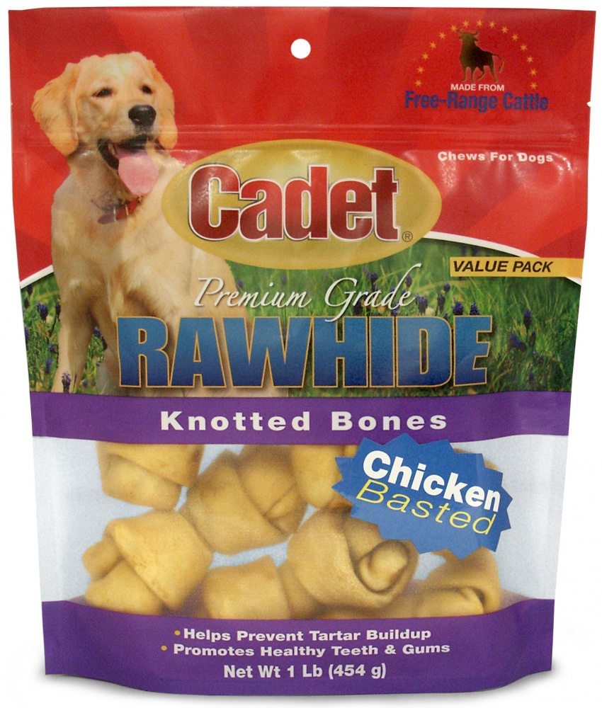 Cadet Rawhide Chicken Flavor Knotted Bones for Dogs - 1 lb Bag Image