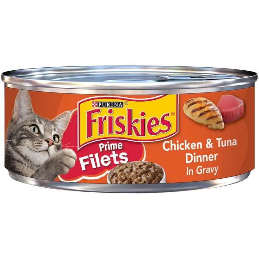 Friskies Prime Filets Chicken  Tuna Dinner in Gravy Canned Cat Food - 5.5 oz, case of 24 Image