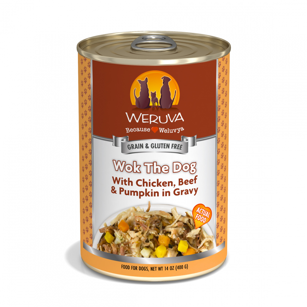 Weruva Wok The Dog with Chicken, Beef  Pumpkin in Gravy Canned Dog Food - 14 oz, case of 12 Image