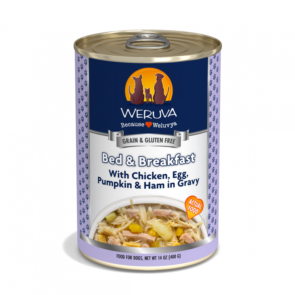 Weruva Bed  Breakfast with Chicken, Egg, Pumpkin  Ham in Gravy Canned Dog Food - 14 oz, case of 12 Image