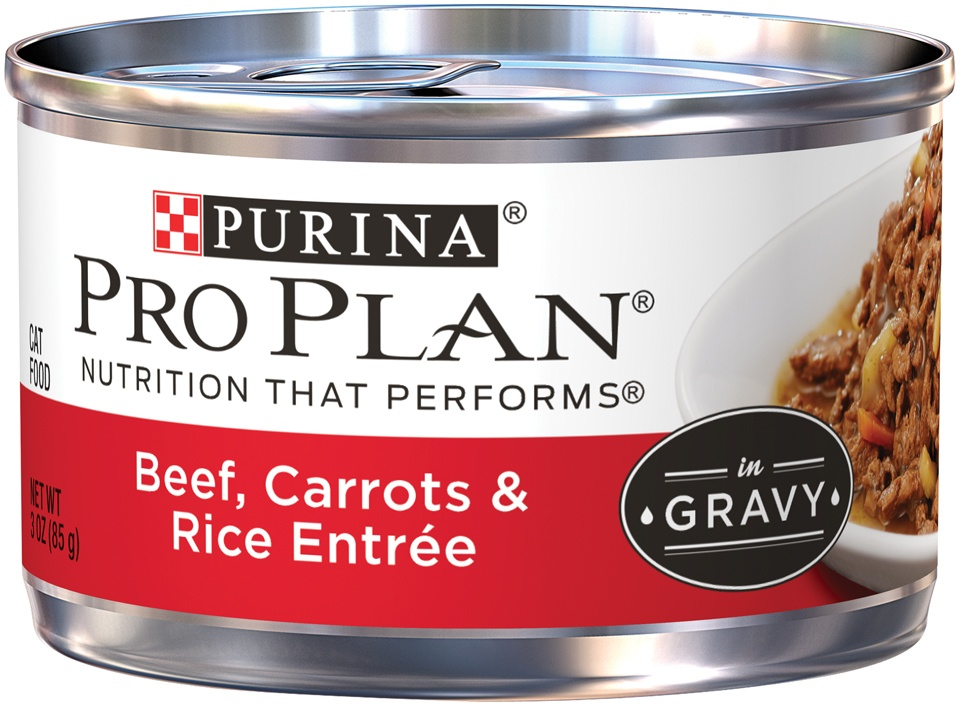 Purina Pro Plan Savor Adult Beef, Carrots  Rice in Gravy Entree Canned Cat Food - 3 oz, case of 24 Image