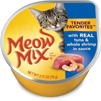 Meow Mix Tender Favorites with Real Tuna & Whole Shrimp in Sauce Cat Food Cups - 2.75 oz, case of 12 Image