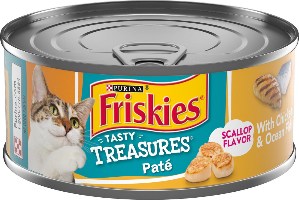 Friskies Tasty Treasures Pate Chicken, Ocean Fish  Scallop Canned Cat Food - 5.5 oz, case of 24 Image