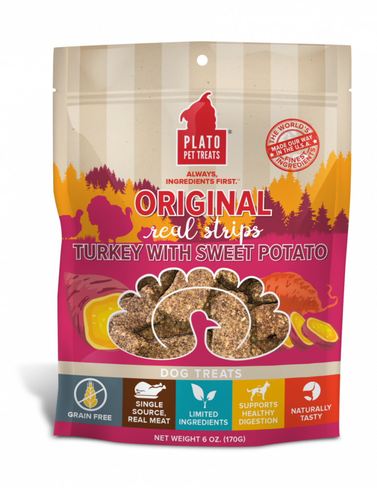 Plato Grain Free Real Strips Turkey With Sweet Potato Dog Treats - 18 oz Image