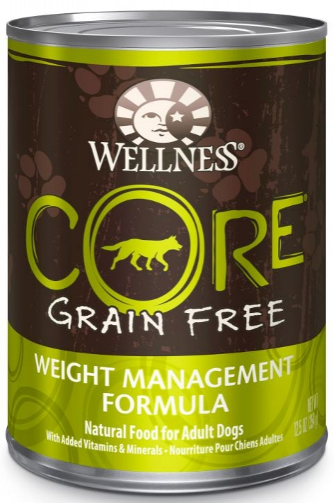 Wellness CORE Grain Free Natural Weight Management Chicken Pork Liver, Whitefish & Turkey Recipe Wet Canned Dog Food - 12.5 oz, two cases of 12 Image