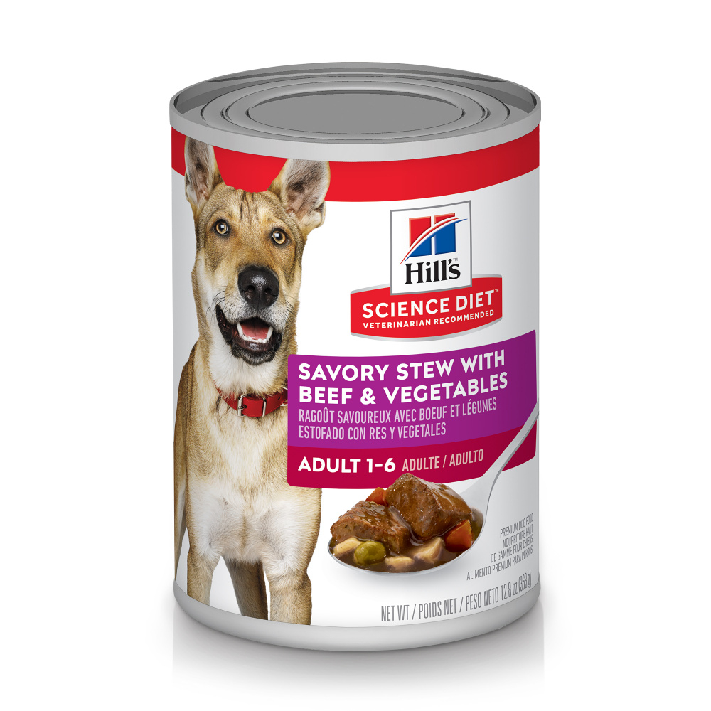 Hill's Science Diet Adult Savory Stew Beef  Vegetables Canned Dog Food - 12.8 oz, case of 12 Image