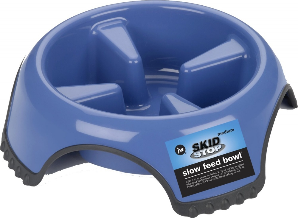 JW Pet Skid Stop Slow Feed Dog Bowls - Medium 2.75-cup Image