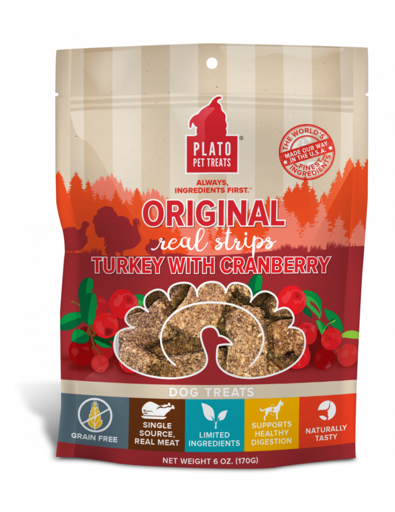 Plato Grain Free Real Strips Turkey With Cranberry Dog Treats - 18 oz Image