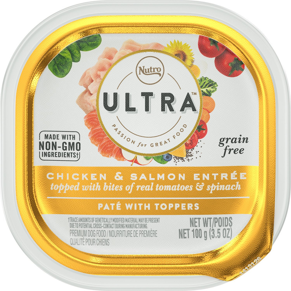 Nutro Ultra Pate with Toppers Chicken  Salmon Entree Premium Dog Food Tub - 3.5 oz, case of 24 Image