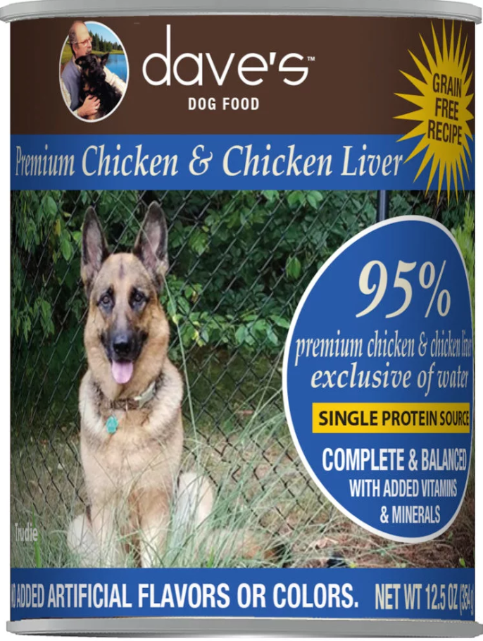 Dave's 95% Premium Chicken  Chicken Liver Recipe Canned Dog Food - 12.5 oz, case of 12 Image