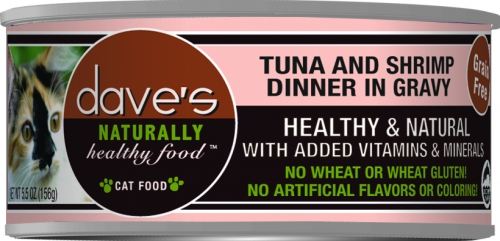Dave's Naturally Healthy Tuna & Shrimp in Gravy Canned Cat Food - 5.5 oz, case of 24 Image