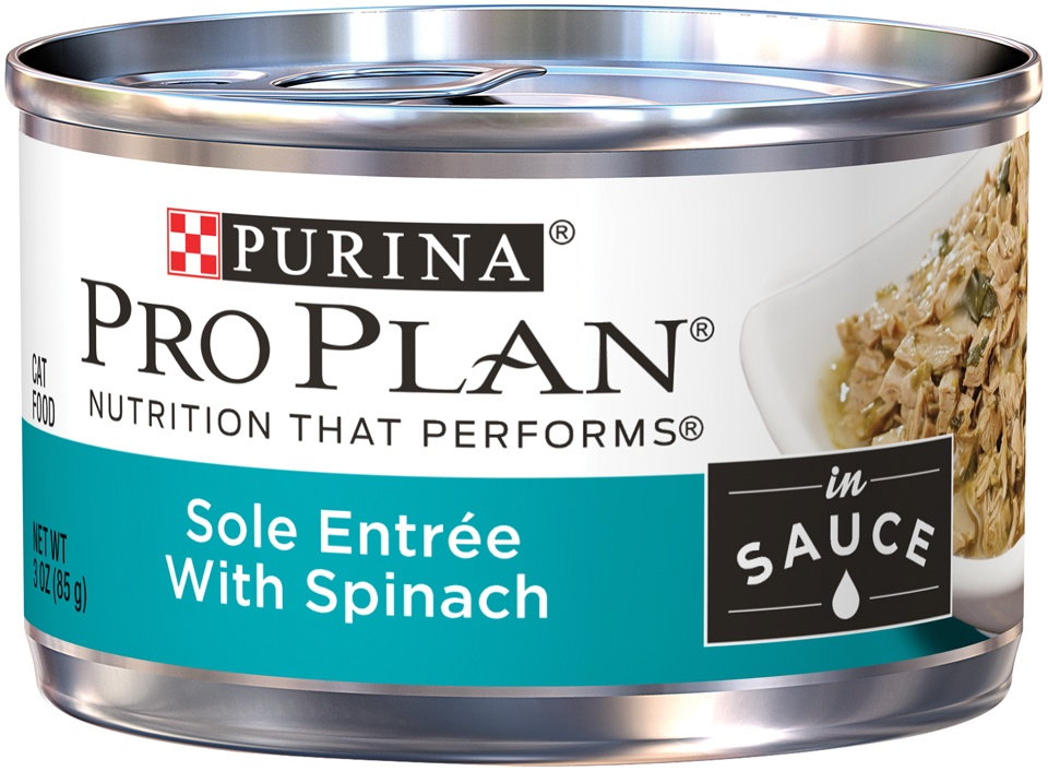 Purina Pro Plan Savor Adult Sole Entree with Spinach Braised in Sauce Canned Cat Food - 3 oz, case of 24 Image