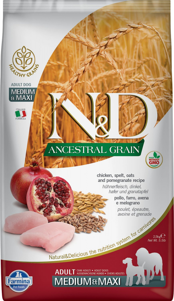 Farmina N Natural & Delicious Ancestral Grain Medium  Maxi Chicken  Pomegranate Adult Dry Dog Food - 26.4 lb Bag Image