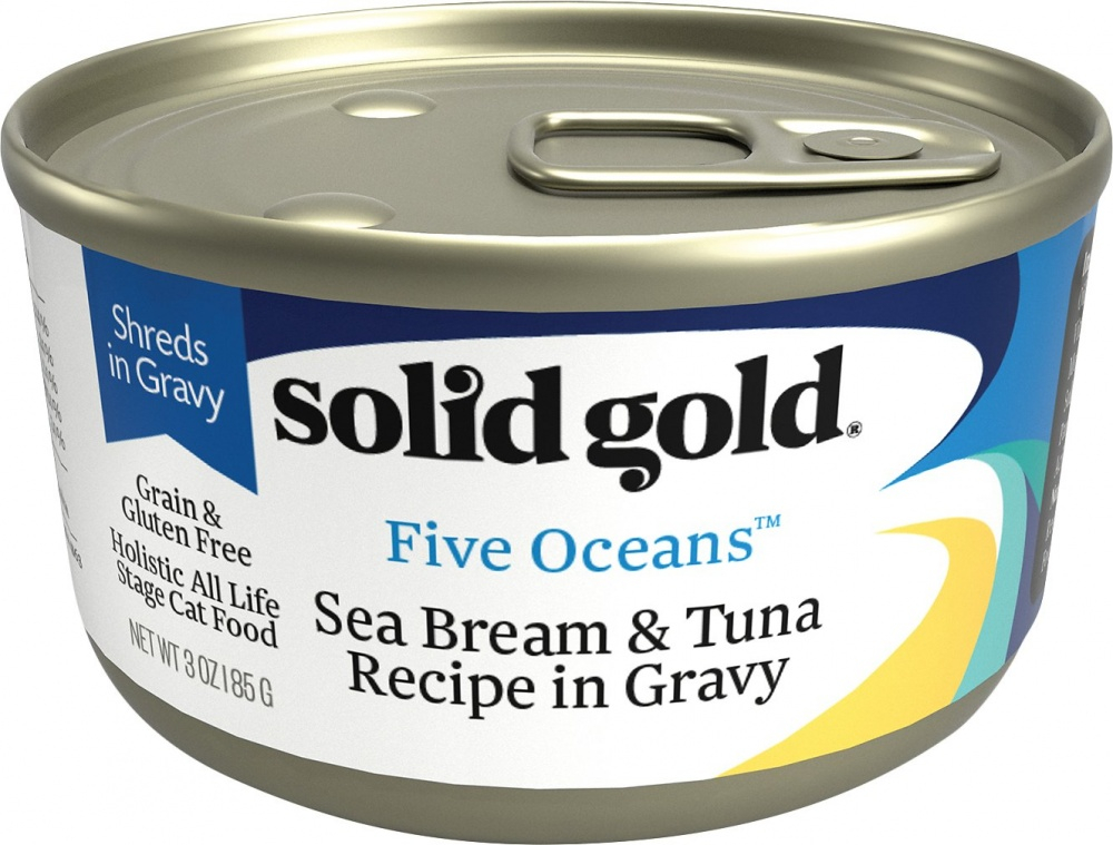 Solid Gold Five Oceans Grain Free Sea Bream  Tuna Recipe in Gravy Canned Cat Food - 3 oz, case of 24 Image