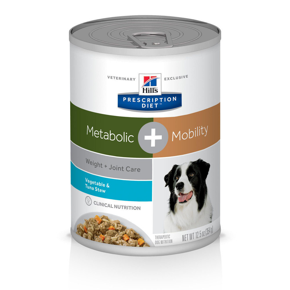 Hill's Prescription Diet Canine Metabolic  Mobility Vegetable  Tuna Stew Canned Dog Food - 12.5 oz, case of 12 Image