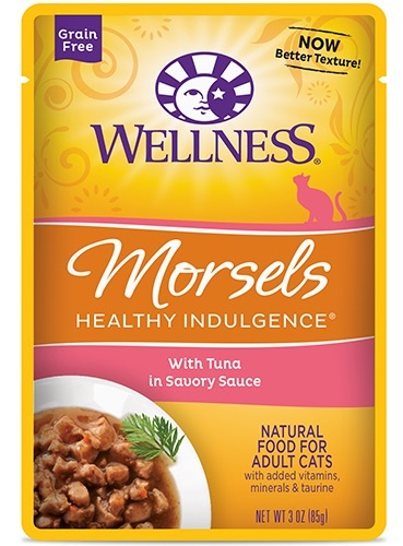 Wellness Healthy Indulgence Natural Grain Free Morsels with Tuna in Savory Sauce Cat Food Pouch - 3 oz, case of 24 Image