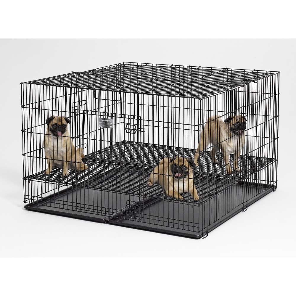 Midwest Puppy Playpen with Plastic Pan & 1 Inch Floor Grid - Black 24