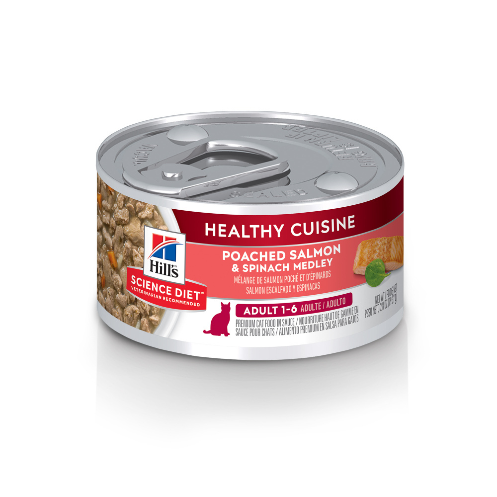 Hill's Science Diet Healthy Cuisine Adult Poached Salmon  Spinach Medley Canned Cat Food - 2.8 oz, case of 24 Image