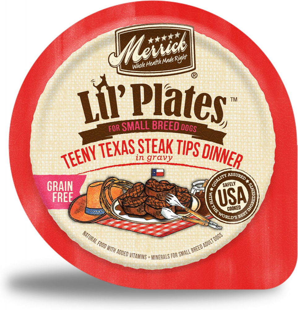 Merrick Lil' Plates Small Breed Grain Free Teeny Texas Steak Tips Dog Food Tray - 3.5 oz, case of 12 Image