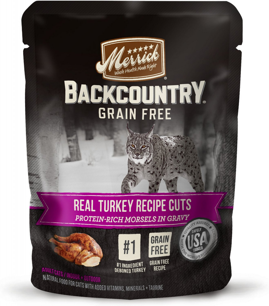 Merrick Backcountry Grain Free Real Turkey Cuts Recipe Cat Food Pouch - 3 oz, case of 24 Image