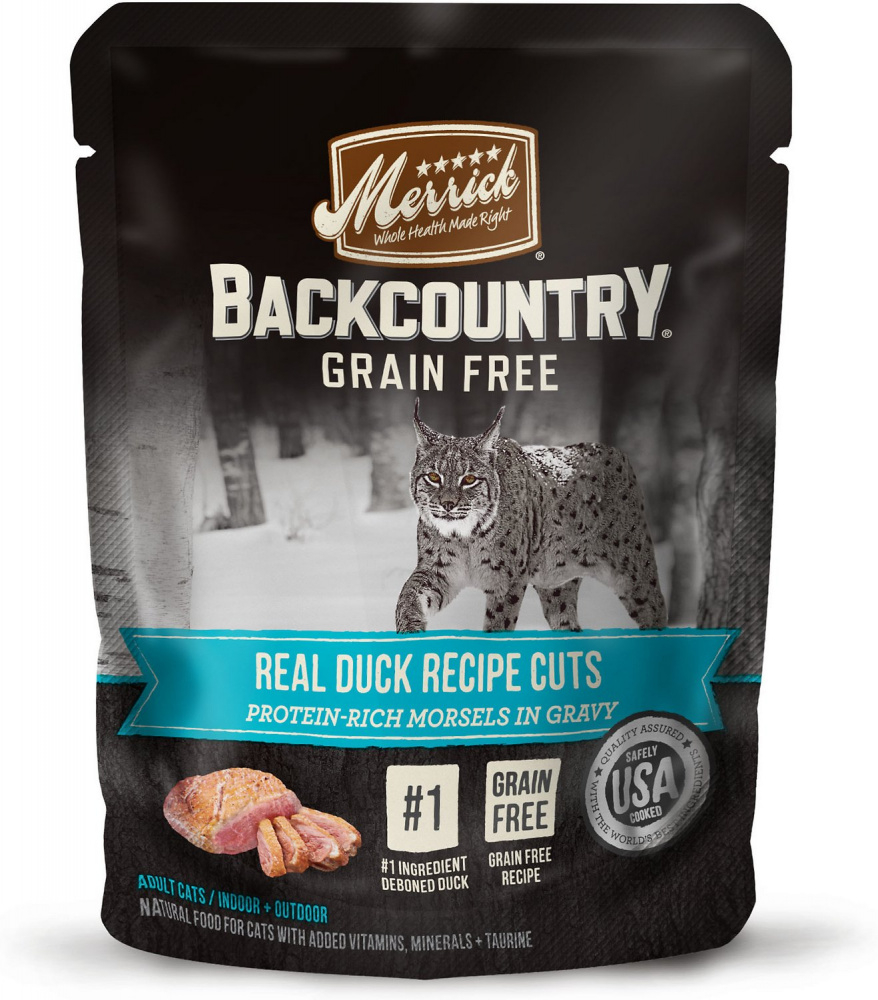 Merrick Backcountry Grain Free Real Duck Cuts Recipe Cat Food Pouch - 3 oz, case of 24 Image