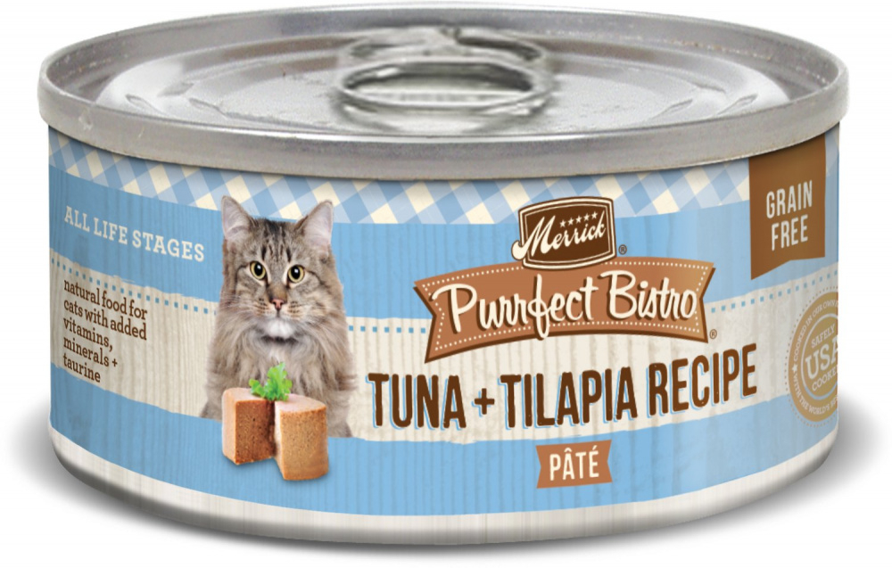 Merrick Purrfect Bistro Tuna & Tilapia Pate Grain Free Canned Cat Food - 5.5 oz, case of 24 Image