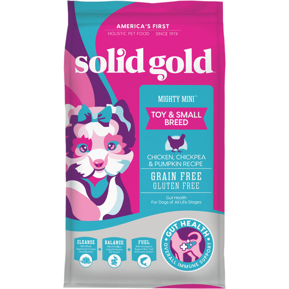 Solid Gold Grain Free Mighty Mini Chicken, Chickpea,  Pumpkin toy  Small Breed Dry Dog Food - 4 lb Bag Image