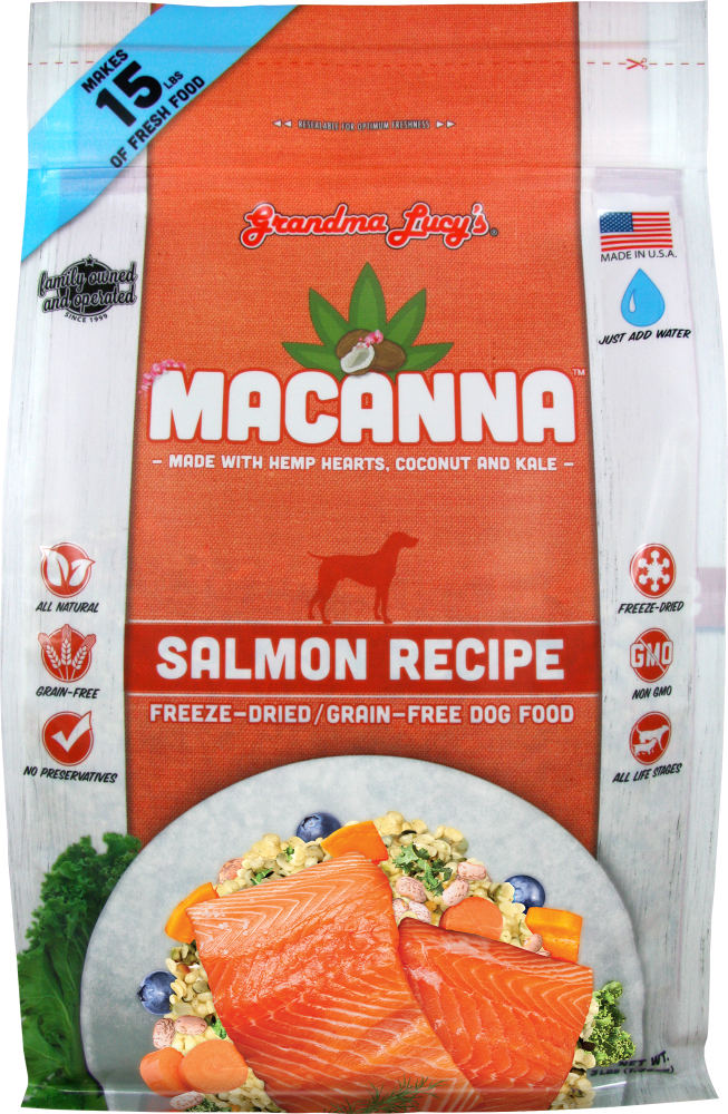 Grandma Lucy's MACANNA Salmon Recipe Freeze-Dried Grain-Free Dog Food - 3 lb Bag, Makes 15 lb Bags of food Image