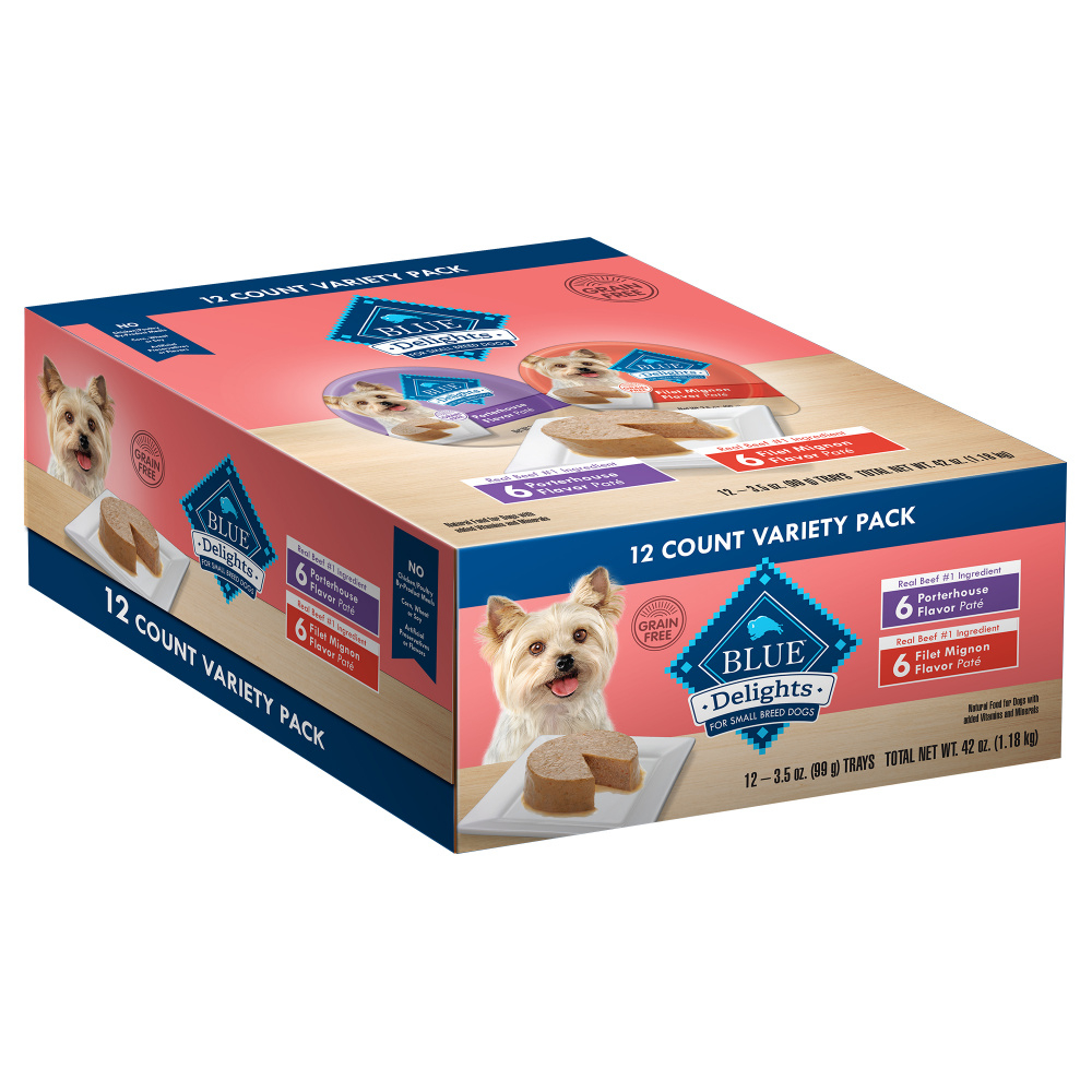 Blue Buffalo Blue Delights Small Breed Filet Mignon  Porterhouse Pate Variety Pack Dog Food Cup - 3.5 oz, case of 12 Image
