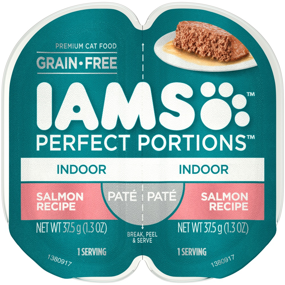 Iams Perfect Portions Indoor Salmon Pate Wet Cat Food Tray - 2.6 oz, case of 24 Image