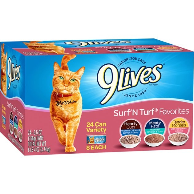 9 Lives Surf N' Turf Favorites Variety Pack Canned Cat Food - 5.5 oz, case of 24 Image