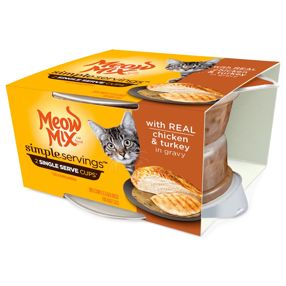 Meow Mix Simple Servings Adult Chicken  Turkey Recipe Cat Food Tray - 1.3 oz, case of 24 Image