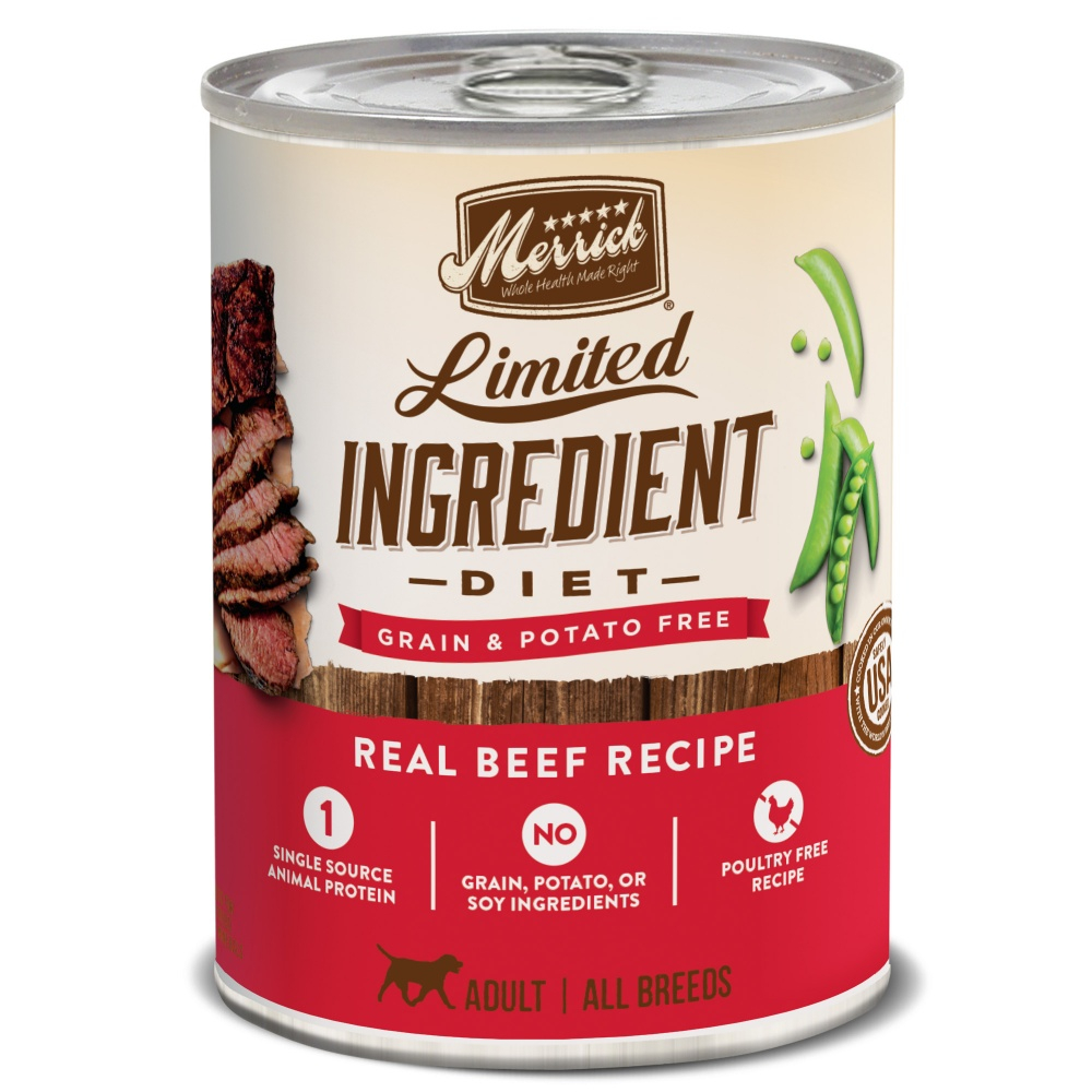 Merrick Limited Ingredient Diet Grain  Potato Free Real Beef Recipe Canned Dog Food - 12.7 oz, case of 12 Image