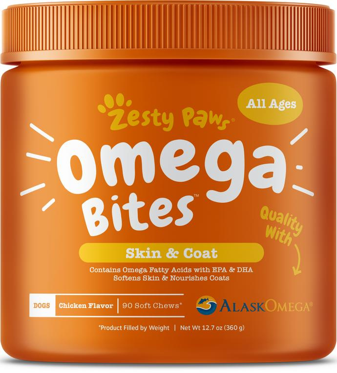 Zesty Paws Omega Bites For Skin  Coat Support Chicken Flavor with Alaskan Fish Oil Soft Chews for Dogs - 12.7 oz Image