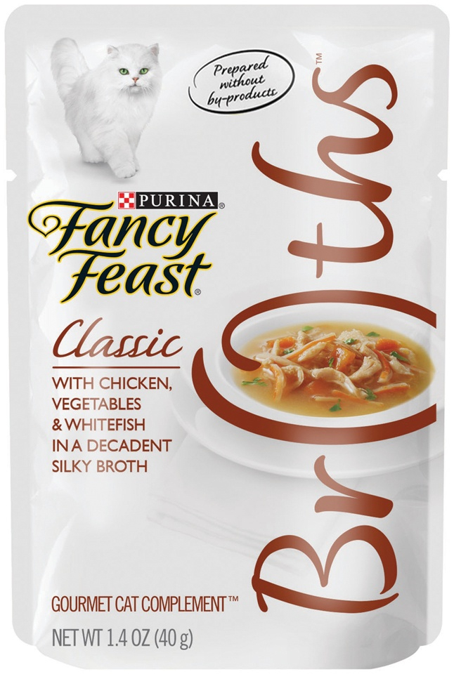 Fancy Feast Broths Classic Chicken, Vegetables  Whitefish Supplemental Cat Food Pouches - 1.4 oz, case of 16 Image