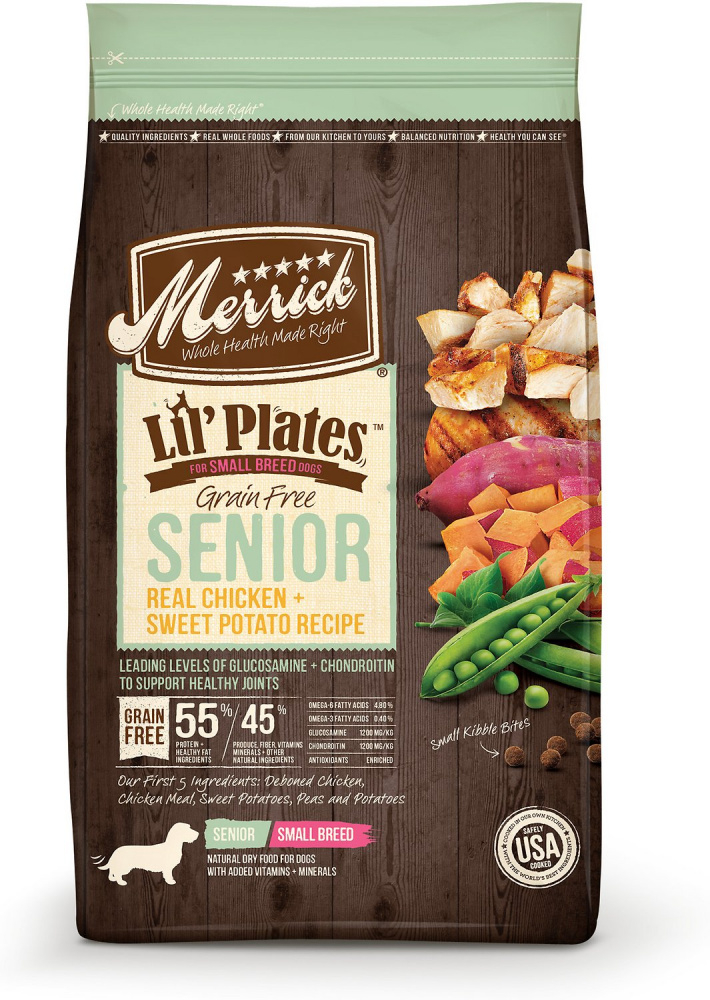 Merrick Lil' Plates Grain Free Senior Real Chicken & Sweet Potato Recipe Dry Dog Food - 4 lb Bag Image