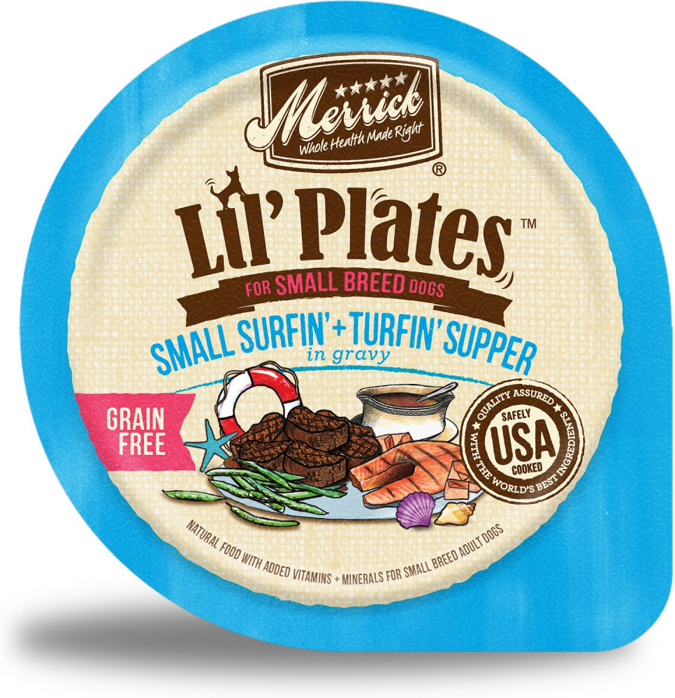 Merrick Lil' Plates Grain Free Surfin  Turfin Supper in Gravy Dog Food Tray - 3.5 oz, case of 12 Image