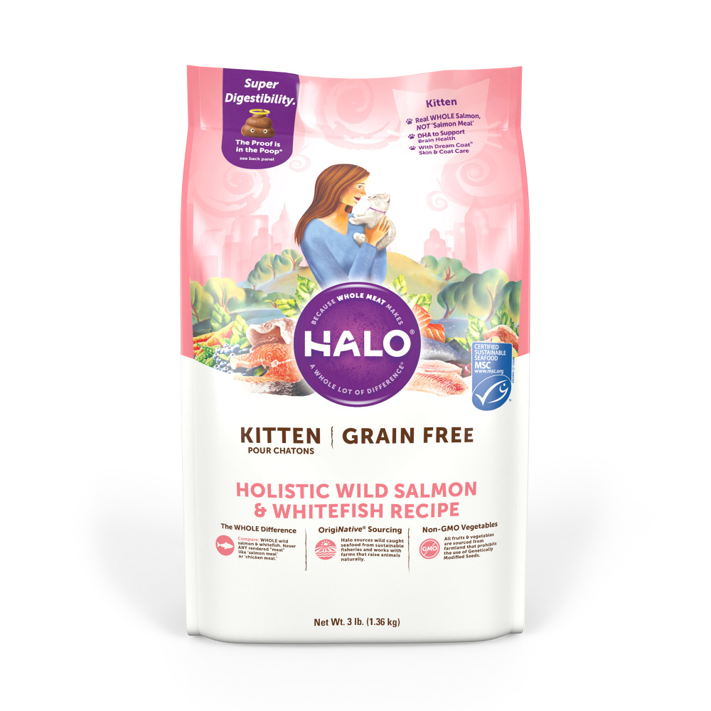 Halo Holistic Grain Free Wild Salmon  Whitefish Recipe Kitten Dry Cat Food - 3 lb Bag Image