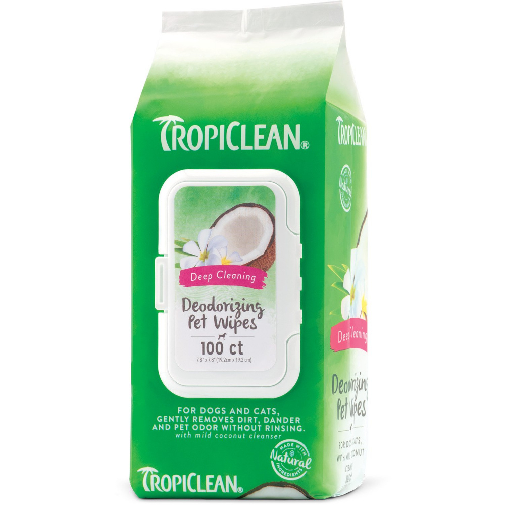TropiClean Deep Cleaning Berry  Coconut Deodorizing Wipes for Dogs  Cats - 100 count Image