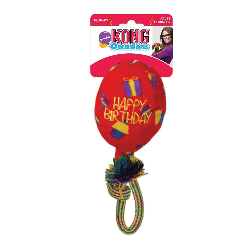 kong occasions birthday balloon rope plush dog toy