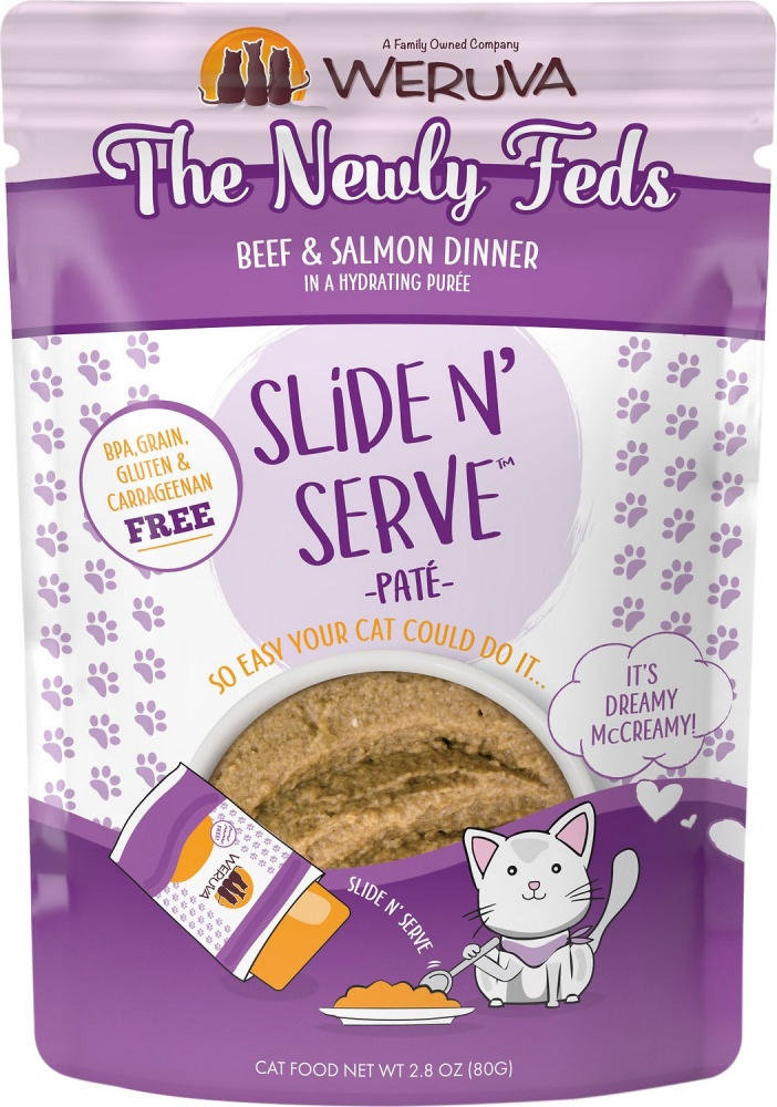Weruva Slide N' Serve Grain Free The Newly Feds Beef  Salmon Dinner Wet Cat Food Pouch - 5.5 oz, case of 12 Image
