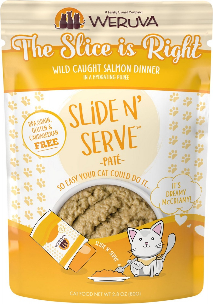 Weruva Slide N' Serve Grain Free The Slice is Right Wild Caught Salmon Dinner Wet Cat Food Pouch - 2.8 oz, case of 12 Image