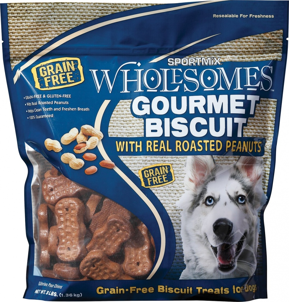 SPORTMiX Wholesomes Gourmet Biscuits with Real Roasted Peanuts Grain Free Dog Treats - 3 lb Bag Image