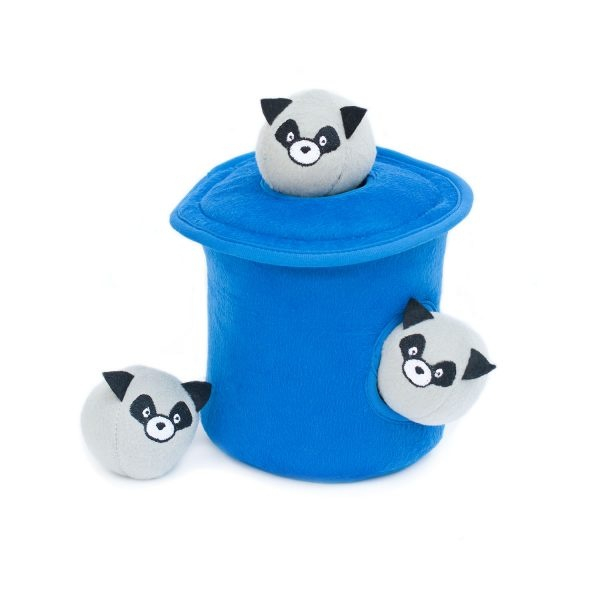ZippyPaws Zippy Burrow Raccoons in Trash Can with Bubble Babiez Hide & Seek Puzzle Dog toy - Puzzle Dog toy Image