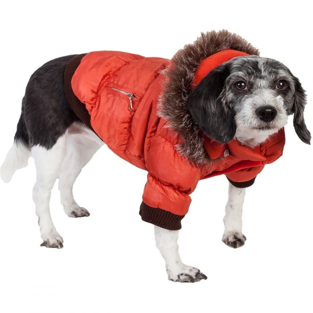 Pet Life Metallic Orange Fashion Parka Insulated Dog Coat with ...