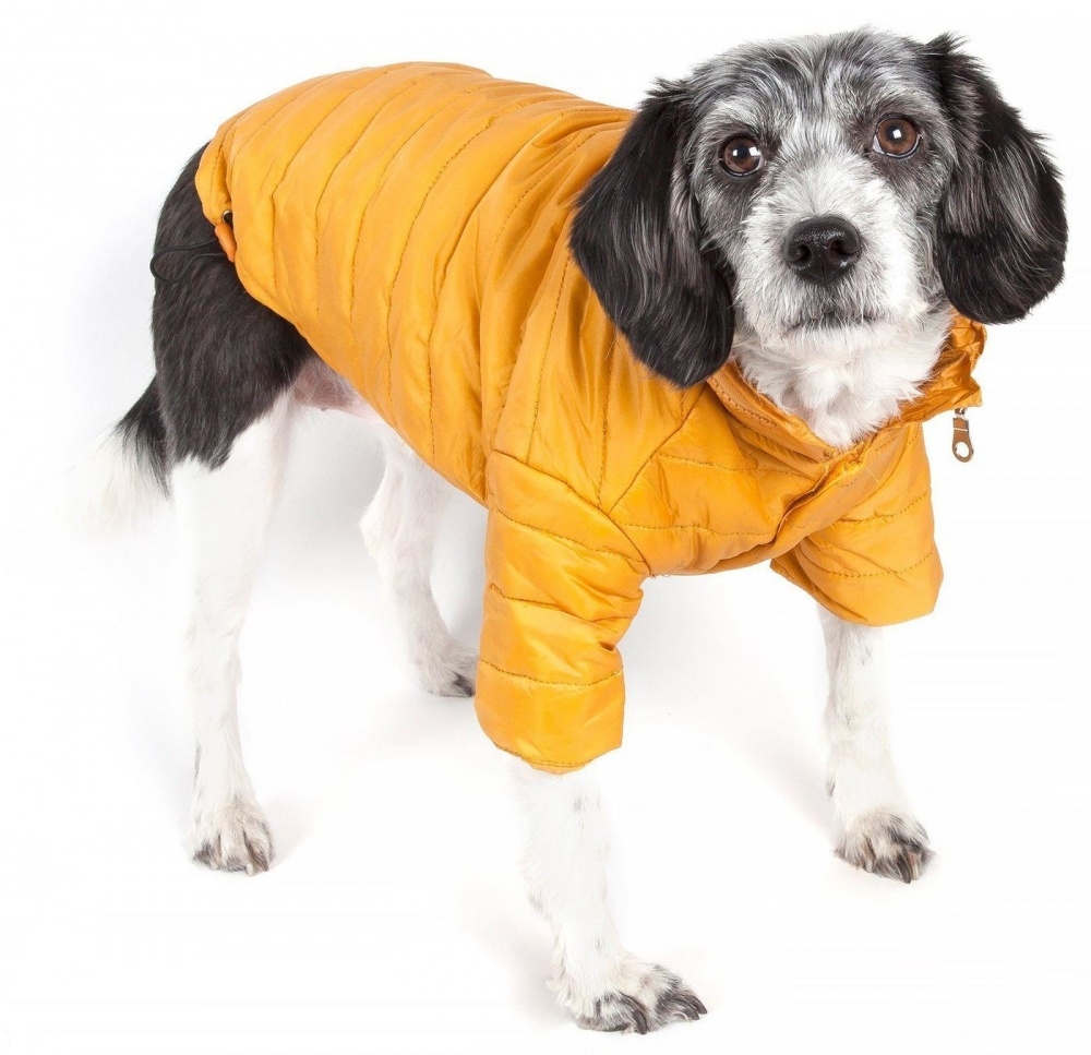 Pet Life Adjustable Yellow Sporty Avalanche Dog Coat with Pop Out Zippered Hood - Large Image