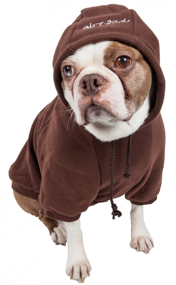 Pet Life Fashion Plush Cotton Hooded Brown Dog Sweater - Medium Image