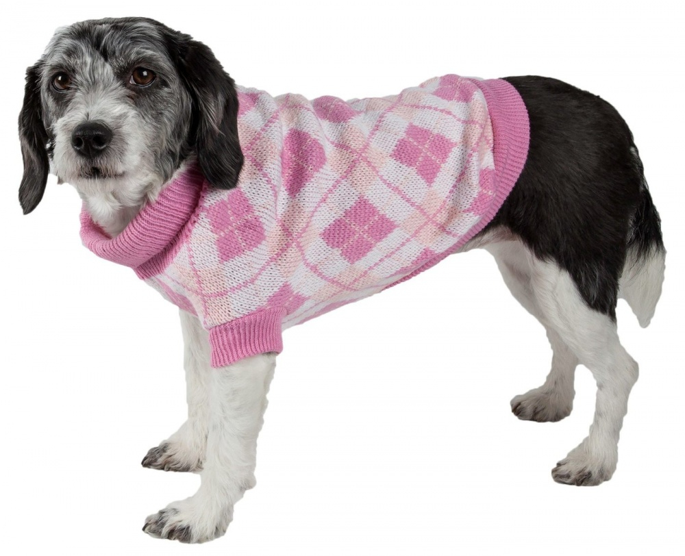 Pet Life Pink Argyle Knitted Dog Sweater - Medium Image